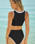 Black Contrast Trim Active Bikini Swimsuit