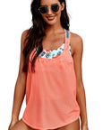 Orange Tropical Printed Splicing Racerback Tankini Swimsuit