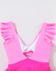 Bright Pink Cut Out Ruffle Crossed One Piece Swimdress