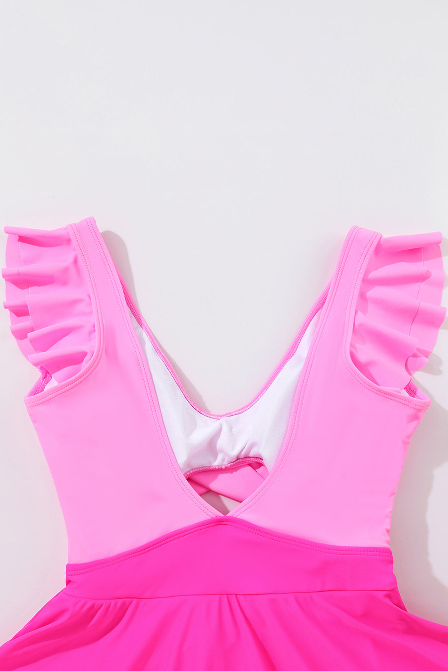 Bright Pink Cut Out Ruffle Crossed One Piece Swimdress