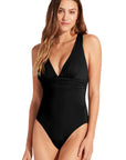 Black Deep V Neck Crossover Backless Ruched High Cut Monokini