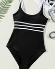 Black Contrast Trim U Neck Adjustable Strap One Piece Swimwear