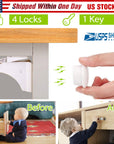 4Pcs Magnetic Cabinet Locks Child Safety Drawer Locks Adhesive Baby Proof Cabinets Latches Kit