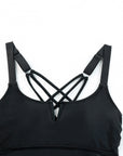 Black Notch Neckline Strappy Contrast Tankini Swimsuit