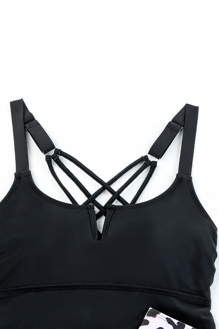 Black Notch Neckline Strappy Contrast Tankini Swimsuit