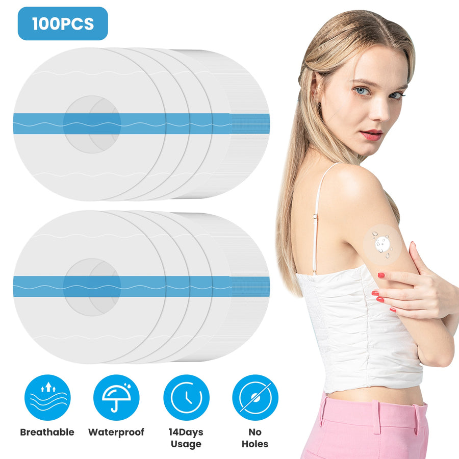 100Pcs Sensor Covers for Libre Waterproof Sweatproof Strong Stick Transparent Invisible Adhesive Patches No Glue Hole On The Center Long Lasting Tape