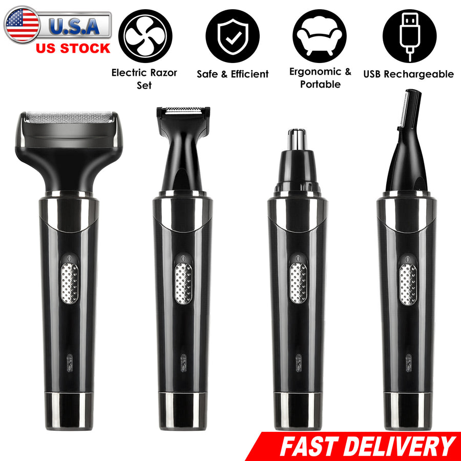 4 In 1 Rechargeable Razor Hair Beard Eyebrow Ear Nose Hairs Sideburn Trimmer Clipper Painless Electric Shaver Remover For Men Women