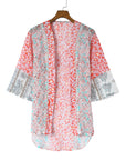 Multicolor Floral Print Boho Bell Sleeve Open Front Cover Up