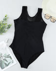 Black Hollow Out Back Mesh High Leg One Piece Swimsuit