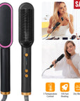 Electric Hair Straightener Brush Straightening Curler Brush Hot Comb 5 Temperature Adjustment 10S Fast Heating