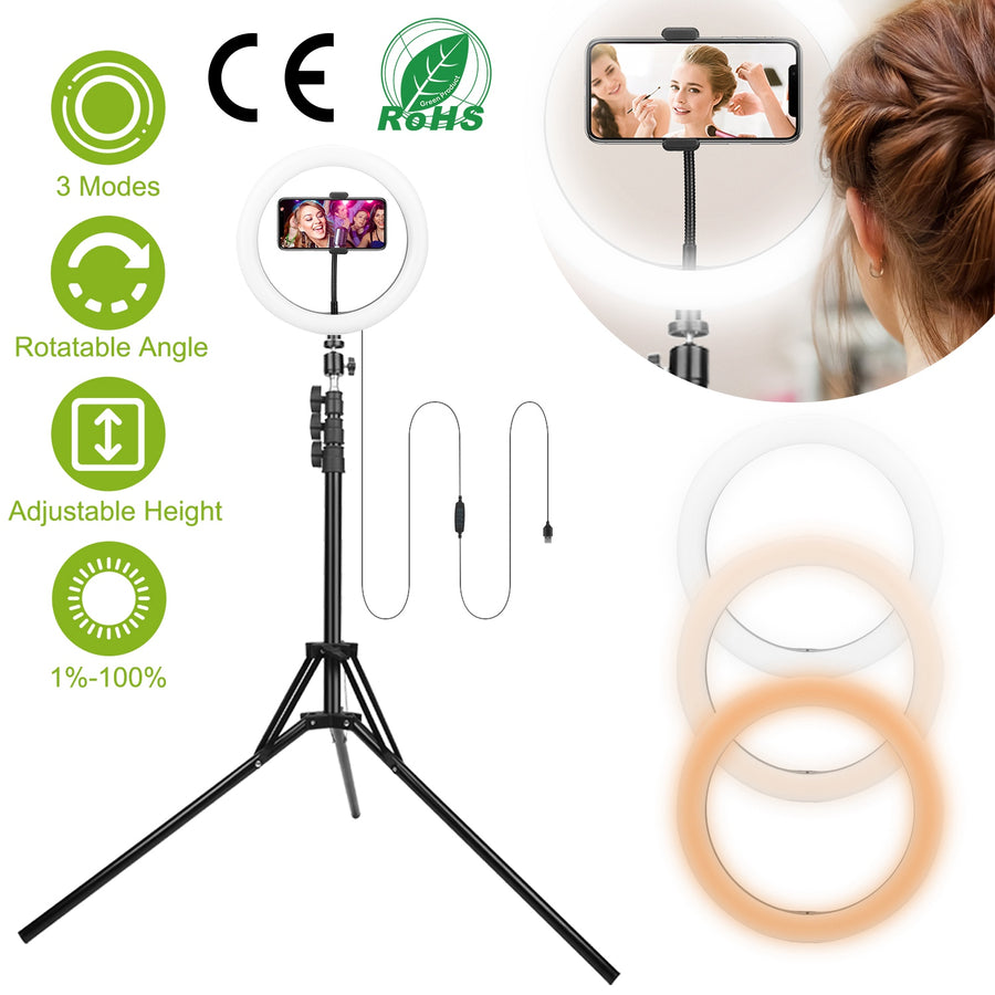 10in LED Selfie Ring Light Dimmable 120 LEDs Makeup Ring Lights w/ Adjustable Tripod Stand Cell Phone Holder USB Powered For YouTube Video/Live Stream