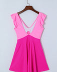 Bright Pink Cut Out Ruffle Crossed One Piece Swimdress