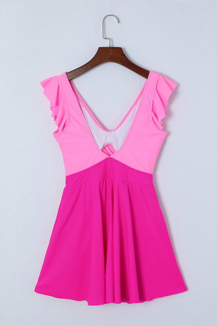 Bright Pink Cut Out Ruffle Crossed One Piece Swimdress