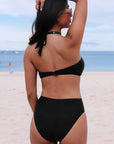 Black Sexy O Ring Ruched Bust Halter Monokini