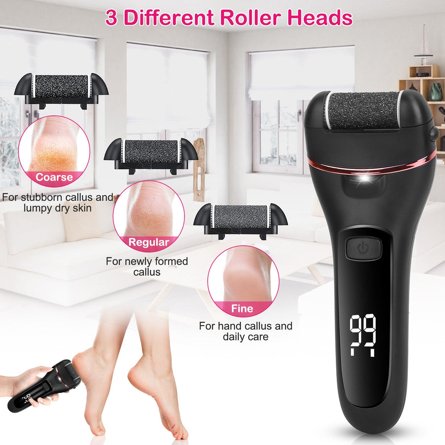 Electric Foot Callus Remover Foot Grinder Rechargeable Foot File Dead Skin Pedicure Machine w/ 3 Roller Heads 2 Speeds 18 in 1 Foot Care Tool