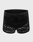 Black Sexy Crochet Drawstring Cut Out Bikini Bottom