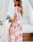 White Floral Print Lace Splicing Knot Front Beach Cover Up