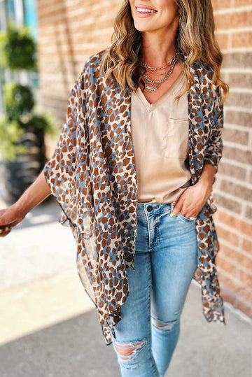 Skin Help Zone Cheetah Color Block Leopard Print Flowy Kimono Caidigan