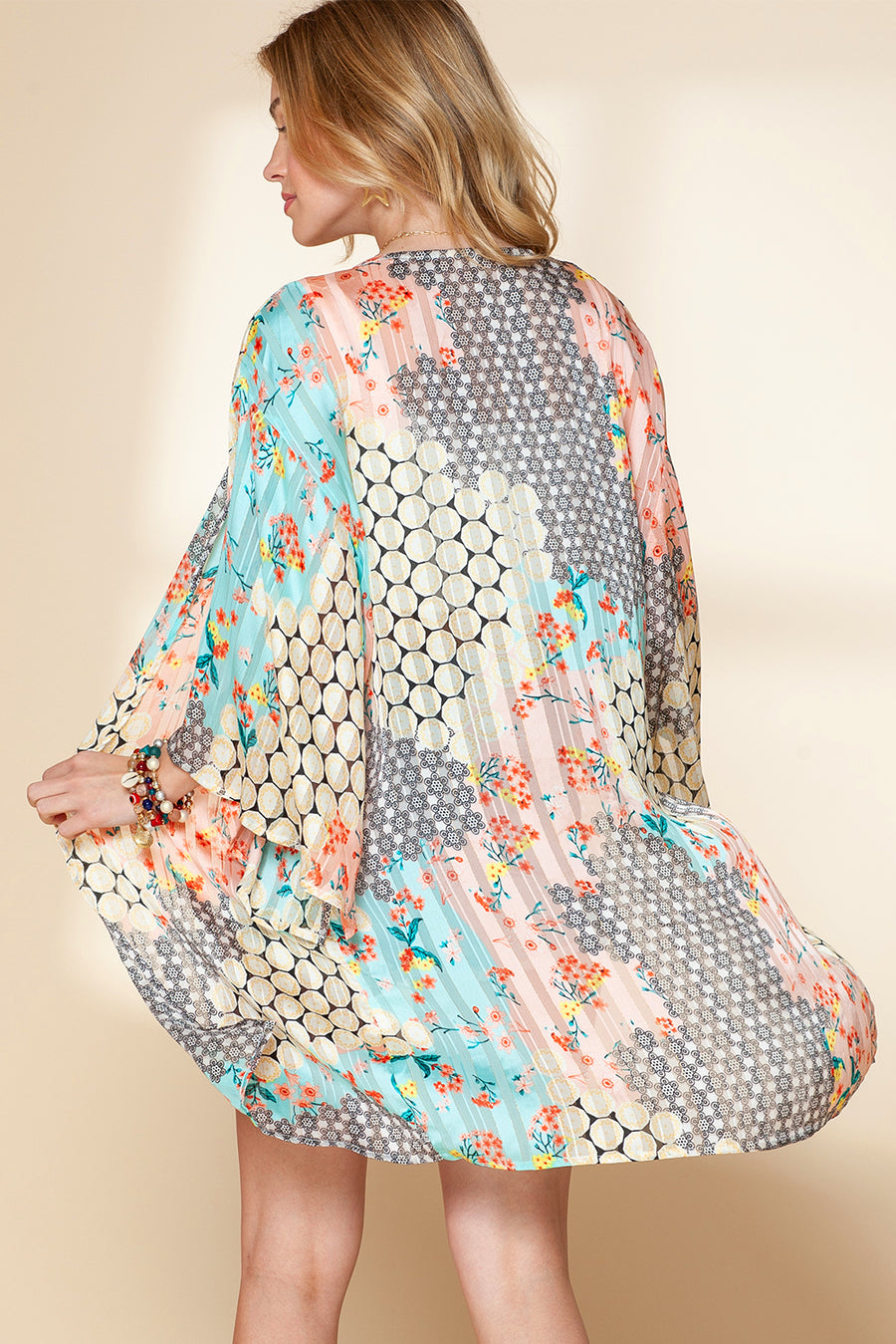 Multicolor Boho Floral Open Front Half Sleeve Kimono Stylish Layering Piece for Bohemian Chic Look