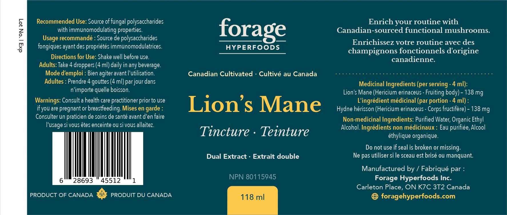 Forage Hyperfoods - Chaga Tincture - Original (118ml 24)