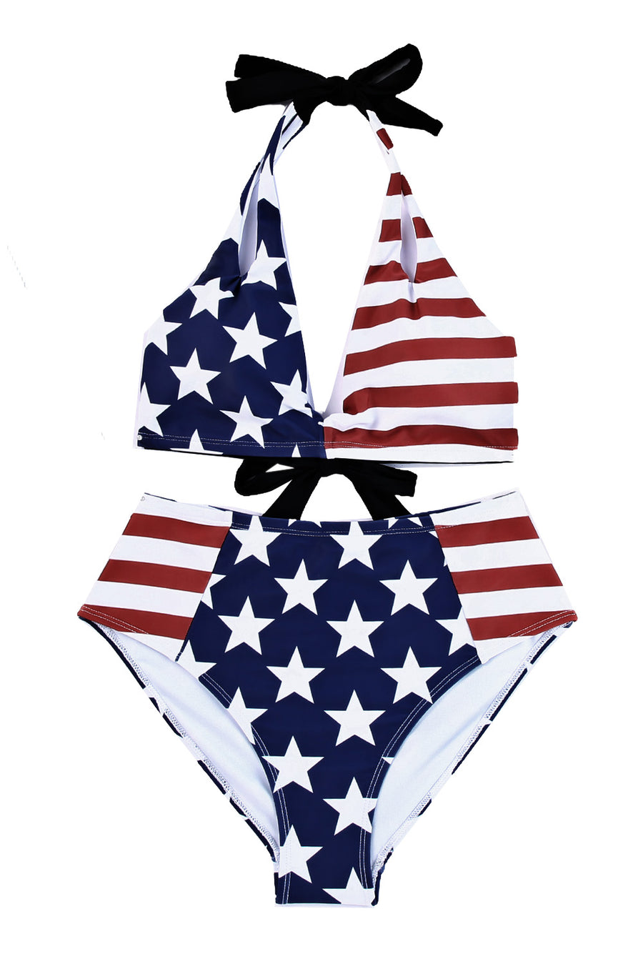 Skin Stars & Stripes American Flag Pattern Patchwork Bikini Swimsuit