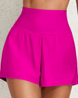 Women Swimwear Pocketed High Waisted Swim Shorts Rose Red