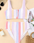 Striped Print Padded Snap Button Two Piece Swimsuit Bikini Sets | SW433557-19