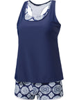 Dark Blue 3pcs Beach Sporty Racerback Tankini Swimsuit- Free Shipping