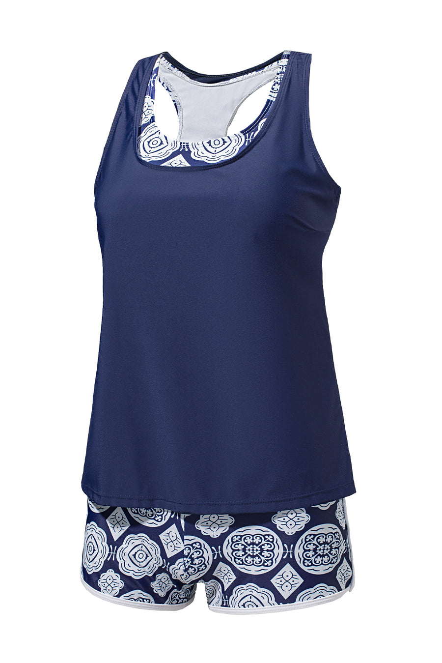 Dark Blue 3pcs Beach Sporty Racerback Tankini Swimsuit- Free Shipping