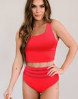 Pink Scalloped Sleeveless High Waisted Two Piece Swimsuit