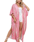 Women's Pink Bohemian Tie Dye Oversize Long Kimono Sleeve Shift Loose Kimonos Cardigan Blouses