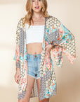 Multicolor Boho Floral Open Front Half Sleeve Kimono Stylish Layering Piece for Bohemian Chic Look