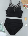 Black Strappy Neck Detail High Waist Swimsuit