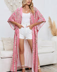 Women's Pink Bohemian Tie Dye Oversize Long Kimono Sleeve Shift Loose Kimonos Cardigan Blouses