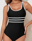 Black Contrast Trim U Neck Adjustable Strap One Piece Swimwear