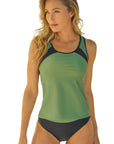 Green Patchwork Casual U Neck Tankini Swimsuit