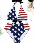 Skin Stars & Stripes American Flag Pattern Patchwork Bikini Swimsuit