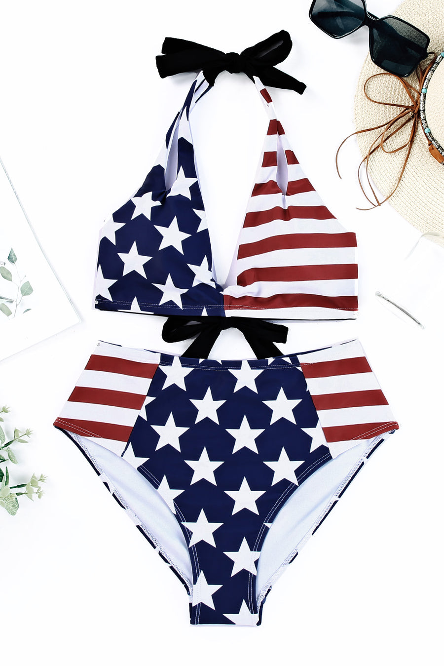 Skin Stars & Stripes American Flag Pattern Patchwork Bikini Swimsuit