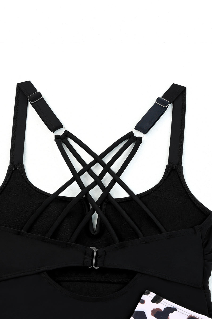 Black Notch Neckline Strappy Contrast Tankini Swimsuit