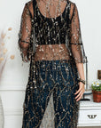 White Sequin Sheer Casual Open Front Cover Up