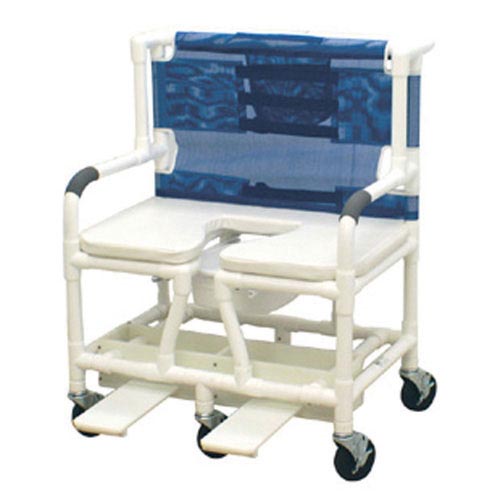 Bariatric PVC Shower & Commode Chair with Deluxe Elongated Open Soft Seat