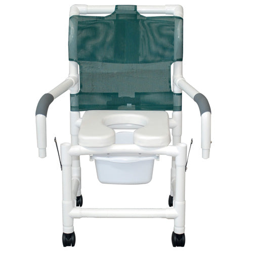 Shower Chair 18" W with Soft Seat, Elongated Drop Arms & Square Pail