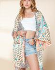 Multicolor Boho Floral Open Front Half Sleeve Kimono Stylish Layering Piece for Bohemian Chic Look