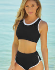 Black Contrast Trim Active Bikini Swimsuit