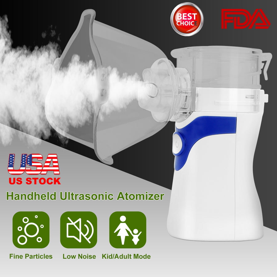 Handheld Ultrasonic Mesh Atomizer Nebulizer Breathing Inhale Mist Compressor Steamer w/ Adult Kid Mask Mouthpiece