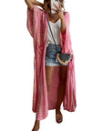 Women's Pink Bohemian Tie Dye Oversize Long Kimono Sleeve Shift Loose Kimonos Cardigan Blouses