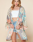 Multicolor Boho Floral Open Front Half Sleeve Kimono Stylish Layering Piece for Bohemian Chic Look