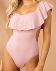 Pink Ruffle Overlapping Backless One Piece Swimwear