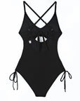 Black Ribbed Sexy Cutout One Piece Swimsuit