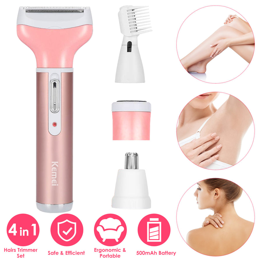 4 In 1 Women Electric Shaver Painless Rechargeable Hair Remover Eyebrow Nose Hair Cordless Trimmer Set Hair Exfoliation For Bikini Line Armpit Leg Gro